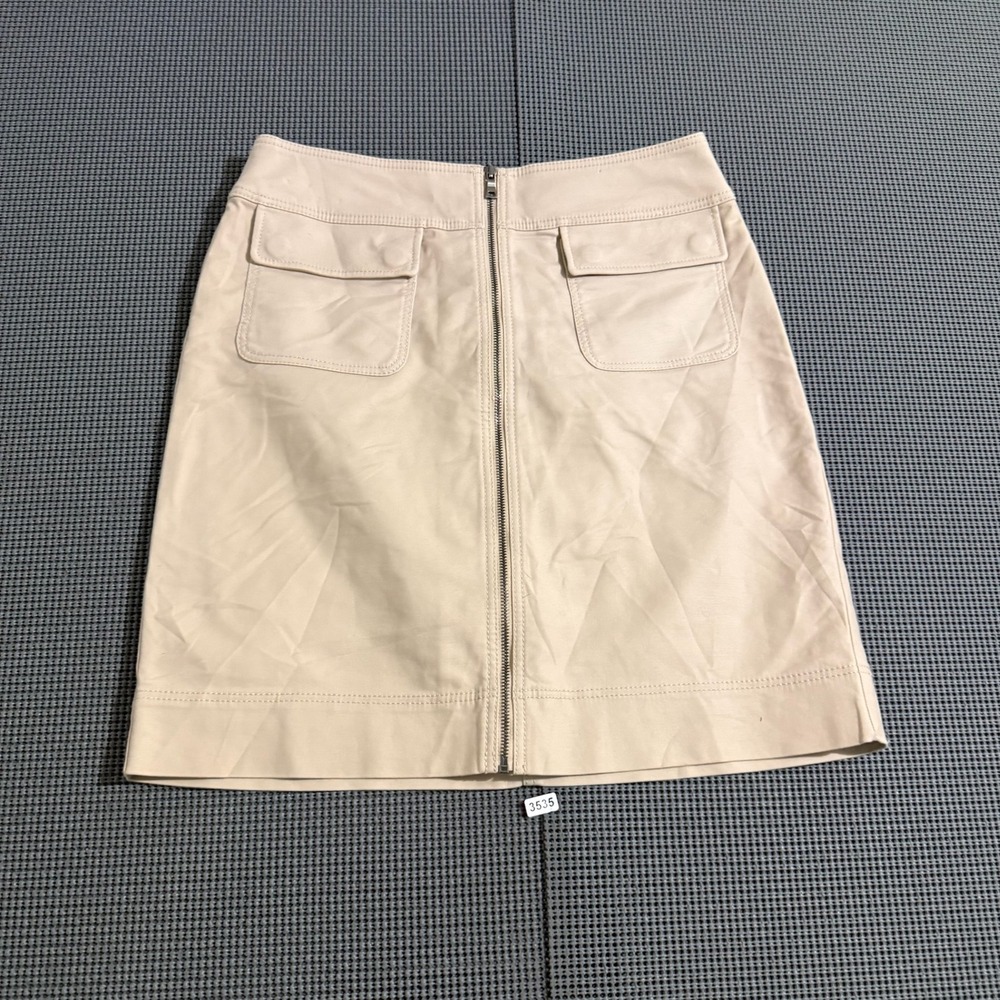 Ann Taylor Womens Size 0 Tan Front Zip Utility Mini Skirt Flap Pockets